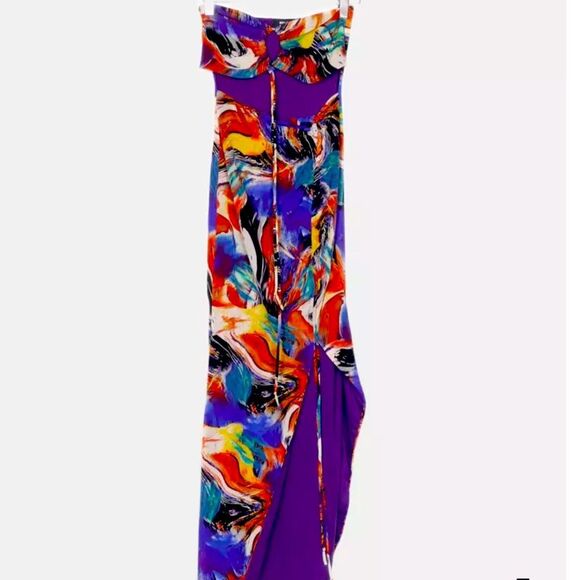 BLANC Picasso Inspired Vibrant Multicolor Strapless Maxi Dress - Picture 1 of 5